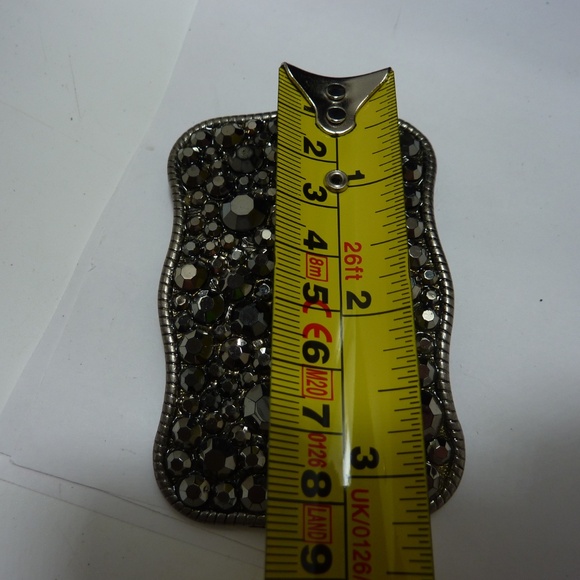 Vintage Belt Buckle Black Rhinestone Crystal Goth  Western 80s Cowgirl - Picture 2 of 5